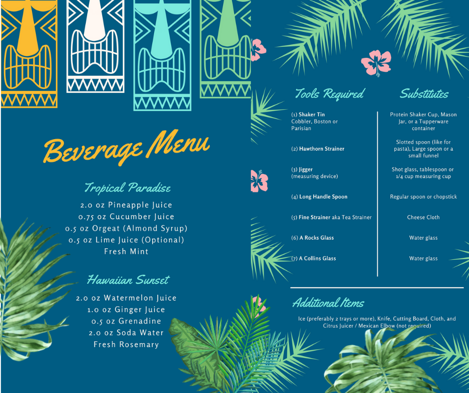 Beverage menu for virtual event