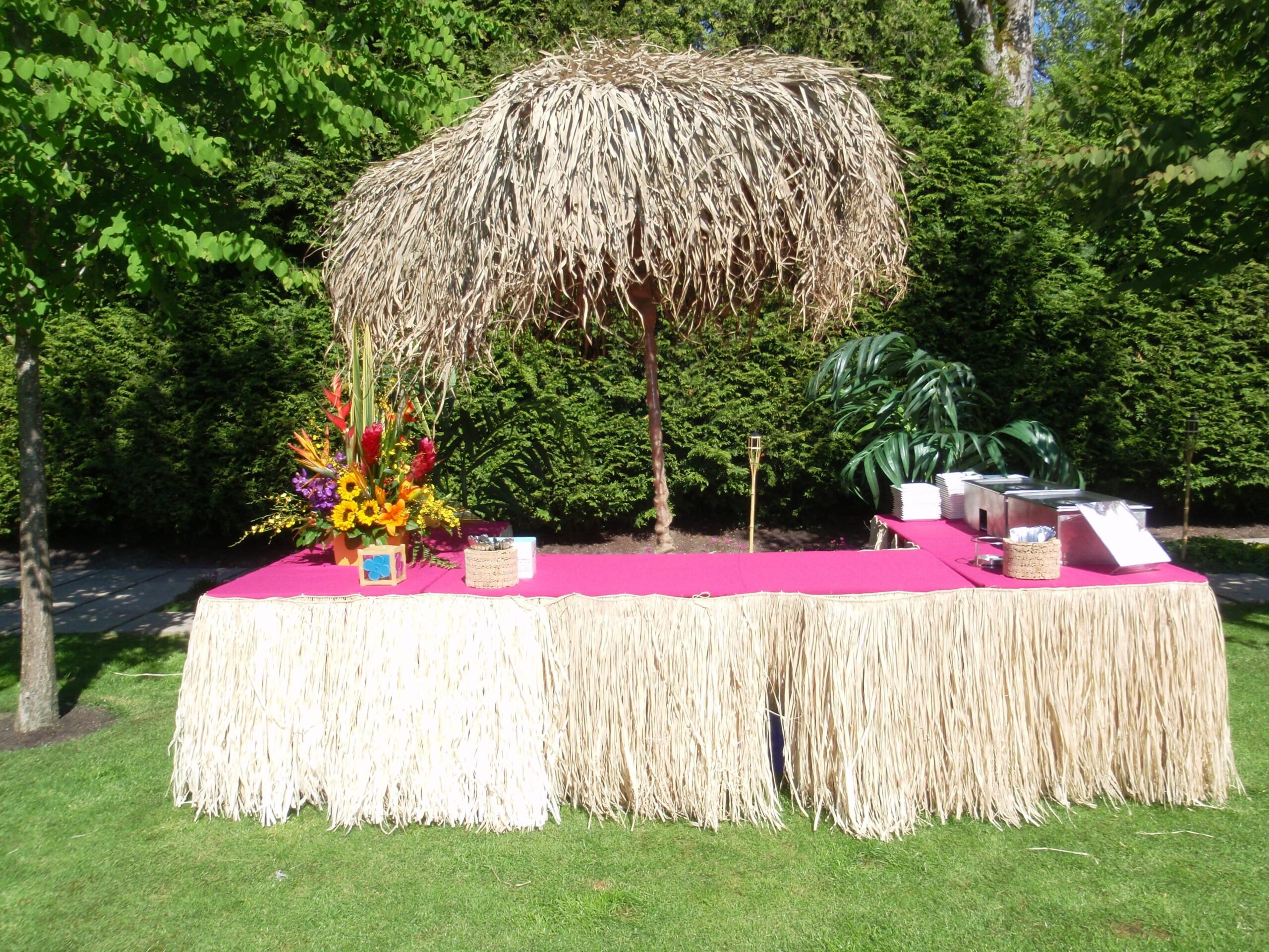 Tiki hut at tropical themed office summer party